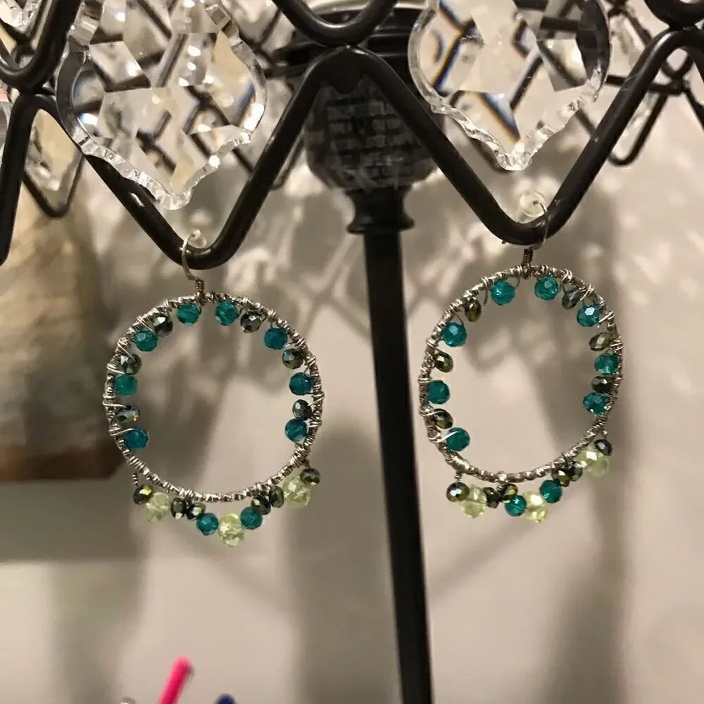 Beaded hoop earrings 💙💚  - Picture 2 of 2